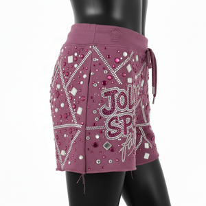 Shorty en molleton de coton et polyester de haute qualité pour femme, couleur mauve, tissu doux brossé, logo en strass et cristaux. - Product Image 5