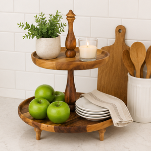 Acacia Wood 2 Tier Cake <b>Stand</b> Wooden Dessert Display Tray for Wedding Birthday Party & Afternoon <b>Tea</b> Serving <b>Stand</b> - Product Image 5