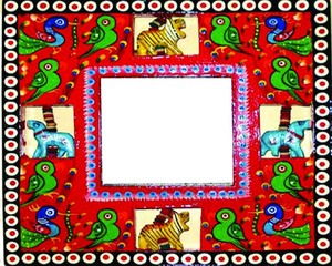 Handmade Wooden Square Photo <b>Frame</b> With Elephant And Bird <b>Design</b> Full Color Silk Screen Printing <b>Wall</b> Decor - Product Image 3