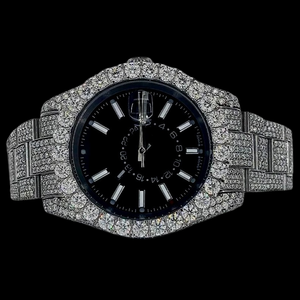 Outstanding Chronograph Fully Iced Out Moissanite Diamond <b>Black</b> Color Dial Customized <b>Man's</b> Hip Hop Fashion Wrist <b>Watch</b> - Product Image 1