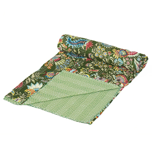 Indian Cotton Kantha Quilt Printed Floral <b>Bedspread</b> Reversible Bed Cover Handmade Woven Blanket for Bedding Decor - Product Image 1