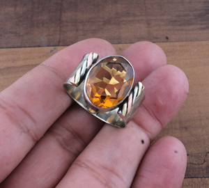 Anillo de banda de plata de ley 925 con citrino natural, gema clásica de color amarillo miel, banda de eternidad S925, joyería de piedra de nacimiento de noviembre - Product Image 4