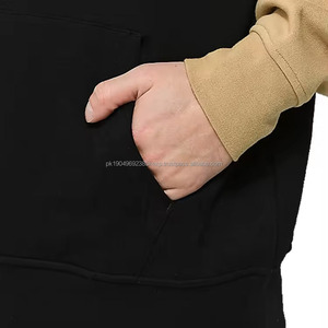 Sudadera con Capucha para Hombre, Estilo Color Block, Color Caqui, Negro y Beige, Paneles en Contraste, Corte Regular, Larga - Product Image 3