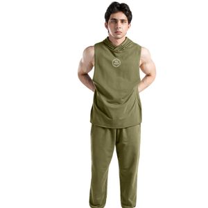 Olive Perform Hooded Tank Men's Sleeveless Gym Hoodie <b>Vest</b> Cotton Workout Training Fitness Bodybuilding <b>Stringer</b> Athletic Muscle - Product Image 1