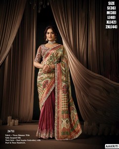 Sari traditionnel en organza satiné Zari de Shree Krishna Textiles pour femmes - Anti-humidité, infroissable, idéal pour l'hiver et toutes les saisons, mariages et fêtes - Product Image 3