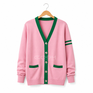 Cosh International – Nouveau cardigan vintage streetwear, écologique et élégant, rose et vert contrasté, pour l'hiver - Product Image 5