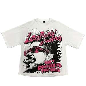 Camiseta Gráfica de Corte Cuadrado de Algodón Pesado para Hombre, Estampado Geométrico, 100% Algodón, Ajuste Holgado - Product Image 5