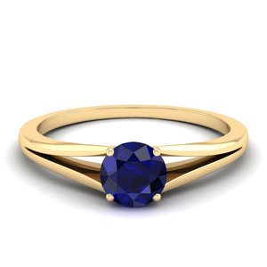 Anillo de Diamantes con Zafiro Azul de Corte Redondo de 0.84 Quilates en Oro Amarillo Sólido de 14K Personalizado REYES para Mujer, Joyería Fina de Compromiso - Product Image 1