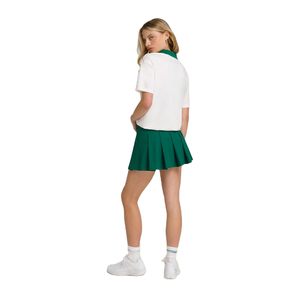Conjunto Deportivo de Falda Verde y Camiseta Polo Blanca con Cuello en V para Mujer, Ropa Deportiva Transpirable de Algodón para Adultos - Product Image 3
