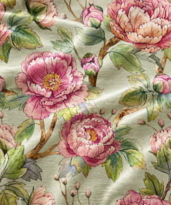 Seda Digital Premium Majestic Bloom, Diseño de Peonía de la Dinastía de Medianoche, Seda Botánica Premium con Estampado Digital, Floral Vintage, 100% Seda Cruda - Product Image 1