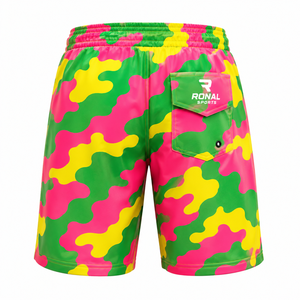 Shorts de bain pour hommes à séchage rapide, taille mi-haute élastique, style vintage décontracté, pour la plage, motif surf, avec poches - Product Image 2