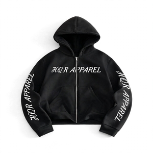 HQR APPAREL Sweat à capuche unisexe coupe oversize en coton respirant French Terry, décontracté, avec poche avant et logo sur la manche - Product Image 6