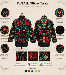 Custom Luxury Handmade Embroidery Velvet Bomber Jacket: Stand Collar <b>Needlework</b> Women’s Casual Wear with Cotton Lining & Pockets - Product Image 6