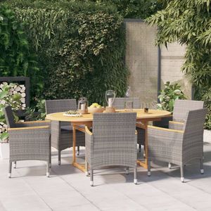 Juego de comedor de patio gris de 7 piezas con cojines para el ocio del jardín - Product Image 1