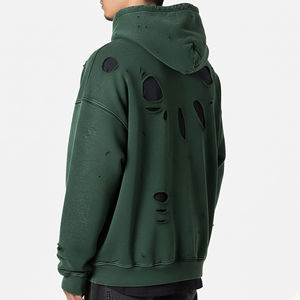 Sudadera con Capucha Extra Grande para Hombre, Estilo Vintage, Lavada, de Tela Gruesa, con Diseño de Agujeros Desgastados - Product Image 2