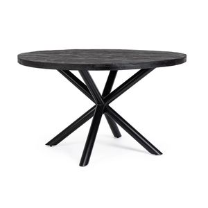 Mesa de Comedor Plegable de 4 Plazas con Base de Tubo Metálico Industrial Moderno, Superficie de Madera de Mango Sólida Texturizada con Acabado Oscuro Intenso - Product Image 1