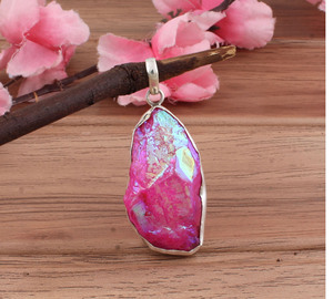 Vintage Platinum Plated 925 Sterling Silver <b>Pink</b> Sunshine Druzy Bezel Setting Pendant <b>Necklace</b> <b>Pink</b> Aura Quartz Wholesale 2026 - Product Image 1