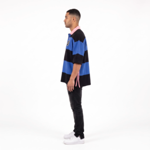 Men's Oversized Boxy 100% Cotton Piqu Polo <b>Y2K</b> Striped Streetwear Rugby <b>Shirt</b> with Side Zips Custom OEM Manufacturer - Product Image 3