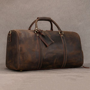 Genuine <b>Leather</b> <b>Duffle</b> <b>Bag</b> Zipper Closure Soft Handle Adjustable Strap Unisex Casual Fashion Durable Solid Color Travel 30-40L - Product Image 3