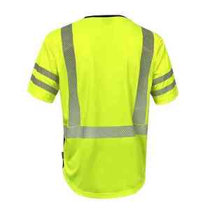 Camiseta de Seguridad Reflectante de Alta Visibilidad Unisex, Amarilla y Negra, de Poliéster, Manga Corta, Ropa de Trabajo Transpirable, con Bolsillo en el Pecho, Resistente al Agua - Product Image 2