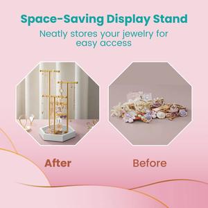 Organizador de Joyas de Lujo de Múltiples Niveles con Barras Giratorias, Ranuras para Pendientes, Ganchos para Collares, Base Hexagonal, Elegante Exhibidor de Vanidad - Product Image 3