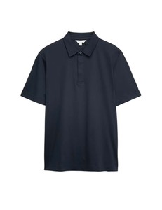 เสื้อโปโลแขนสั้นสีน้ำเงินกรมท่าสำหรับผู้ชาย ผ้าฝ้ายอ๊อกซ์ฟอร์ด สีพื้น ลำลอง ติดกระดุม ทรงปกติ ผ้าทอเนื้อผ้ากันยับ - Product Image 1