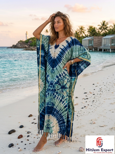 Vestido Kaftán Personalizado para Mujer, Estampado Tie Dye, Traje de Playa, Ropa de Verano para Resort, Ligero, Fabricante y Proveedor OEM ODM - Product Image 3