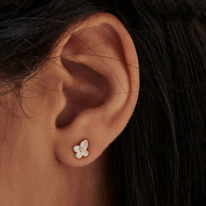 Boucles d'oreilles clous fleur en or massif 18 carats avec diamants marquise et ronds, diamants de laboratoire, cadeau d'anniversaire pour elle - Product Image 3