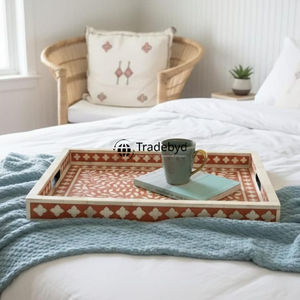Bandeja de lujo moderna con incrustaciones de hueso, hecha a mano, móvil, de calidad premium, para decoración de comedor, de Tradebyd - Product Image 1