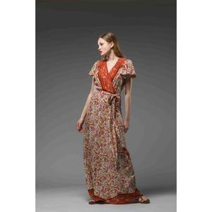 ชุดเดรสแม็กซี่พิมพ์ลายดอกไม้สำหรับผู้หญิง คอวี แขนสั้น สไตล์โบโฮ ชุดเดรสยาวสำหรับฤดูร้อน พร้อมสายผูกเอว - Product Image 2