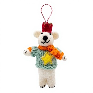 Ornement de Noël en feutre de laine 100% fait main et écologique, motif souris, avec écharpe et chapeau étoile, personnalisable, décoration murale animale pour intérieur, pour les fêtes - Product Image 2
