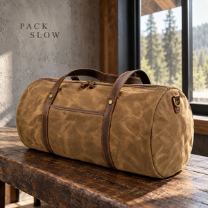 Washed Oil Waxed Canvas Weekender Duffel <b>Bag</b> with Carry Handles & Zip Top | <b>Tan</b> Brown Portable Durable Outdoor Travel Luggage - Product Image 2
