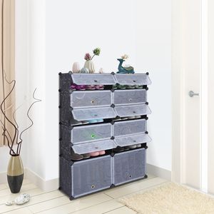 Armadio Modulare Fai-da-Te a 12 Cubi, Mobile in Plastica a 6 Ripiani con Porte, Scarpiera e Contenitori - Product Image 5