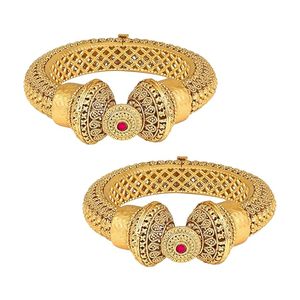 24K Gold Plated Alloy Bangles <b>Ruby</b> Stone Geometric Pattern Women's Wedding Jewelry Classic Style Third Party Certified Claw Set - Product Image 1