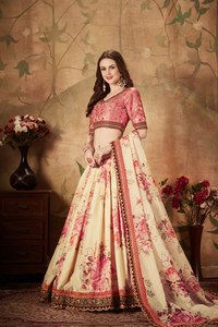 Women's Floral Print Organza Chiffon Woven Lehenga Choli Set <b>Sequins</b> Embroidered Ethnic Wedding Outfit Floor-Length - Product Image 4
