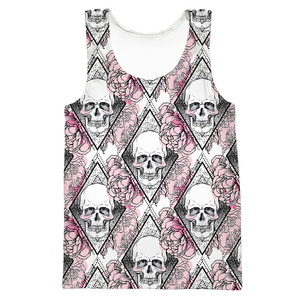 Camiseta sin mangas con estampado floral de calaveras de piña para hombre, cuello redondo, informal, transpirable, diseño estampado verde y rosa - Product Image 2