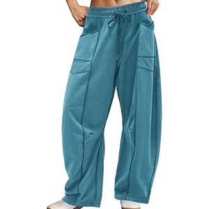 Pantalon large taille haute avec cordon de serrage, coupe décontractée, style streetwear, décontracté, 100% coton - Product Image 3