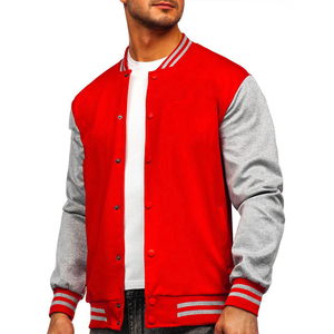 Unisex <b>Red</b> Grey Hooded Varsity <b>Jacket</b> 100% Wool Zipper Closure Contrast Sleeves Striped Trim Urban Streetwear Casual - Product Image 4
