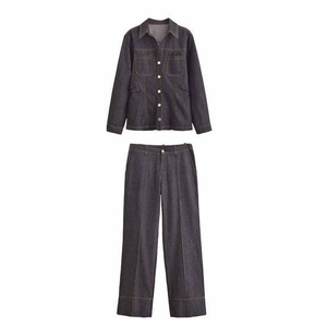 Premium Vintage Summer Custom Denim Knitted Jeans <b>Tracksuit</b> Unisex Oversized Casual Streetwear Set OEM Manufacturing Wholesale - Product Image 1