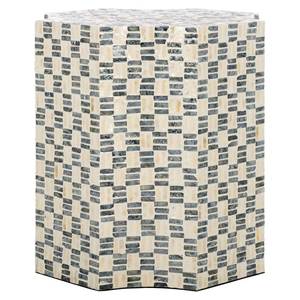 Charcoal <b>Grey</b> Ivory White Block Faceted Stools Mother of Pearl Handcrafted Mosaic <b>Small</b> <b>Side</b> <b>Table</b> Living Room Bedroom Decor - Product Image 3