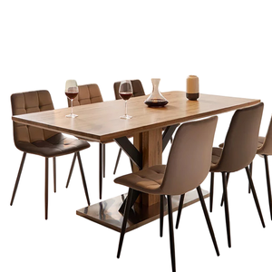 Mesa de Comedor Moderna y Exclusiva de Estilo Industrial con Tablero Rectangular de Madera de Acacia Sólida y Patas de Metal y Madera para Cocina o Restaurante - Product Image 3