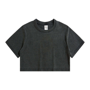 Camiseta Corta Negra para Mujer, Cuello Redondo, Manga Corta, Corte Regular Informal, Ligera, Cómoda, Básica, para Uso Diario, 100% Felpa - Product Image 1