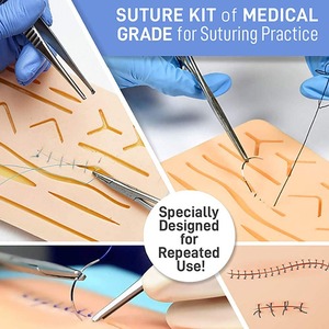 FENTEX CE Certified Suture Practice <b>Kit</b> Full Set Stainless Steel Surgical Tools Reusable 14 Pre-Cut Wounds Silica <b>Gel</b> Suture Pad - Product Image 3