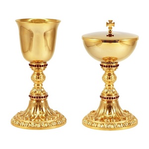 Decorative Brass Church Gold finished Chalice and Paten Set Classic Religious Church Supplies Metal Durable Barware <b>Tools</b> - Product Image 1