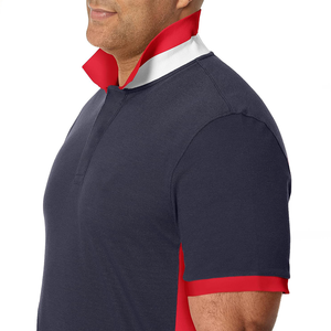 Men's <b>Navy</b> Red Color Blocked Short Sleeve Cotton Pique <b>Polo</b> <b>Shirt</b> Regular Fit Casual Breathable Knitted Solid Design - Product Image 3