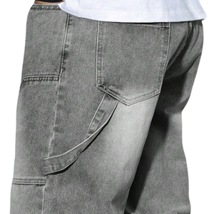 Vaqueros de mezclilla para hombre, estilo carpintero, holgados, de corte recto, desgastados y rotos, para trabajo y uso casual, 100% de color liso, para invierno - Product Image 4