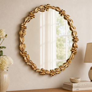 <b>Gold</b> Floral Round Wall <b>Mirror</b> Leaf Frame Decorative <b>Mirror</b> for Living Room Bedroom Luxury Home Decor Accessories - Product Image 2