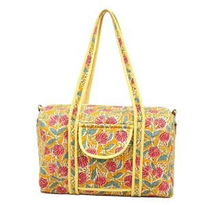 Bolsa de Viaje de Lona de Algodón Ecológica Acolchada con Estampado Floral Vintage, Cierre de Cremallera, Bolsa de Fin de Semana, Correa para el Hombro - Product Image 1