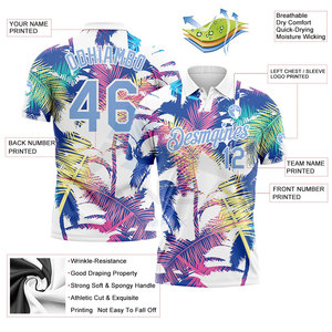 Polo de Golf Personalizado con Diseño 3D de Palmeras Hawaianas en Blanco y Azul Claro, Polo Deportivo Transpirable para Golf - Product Image 3