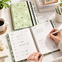Agenda hebdomadaire et mensuel personnalisé à couverture rigide florale A5, carnet à spirale avec bande élastique, papier offset, usage bureautique